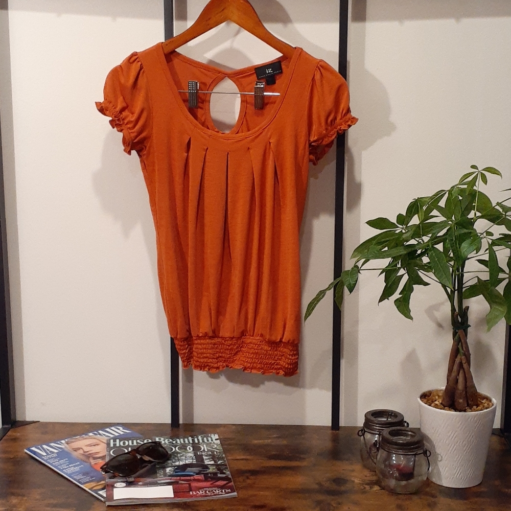 Keyhole Backed Silky Orange Tunic